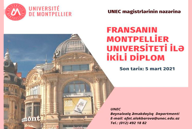 Magistrlərin nəzərinə: Fransanın Montpellier Universiteti ilə ikili diplom proqramına qəbul başlayır