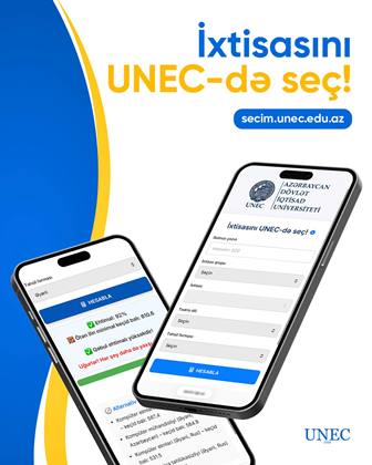 UNEC abituriyentlərin ixtisas seçiminə dəstək məqsədilə yeni elektron sistemi istifadəyə verib  Azərbaycan Dövlət İqtisad Universiteti (UNEC) abituriyentlərin düzgün ixtisas seçiminə dəstək göstərmək üçün “İxtisasını UNEC-də seç” adlı yeni elektron sistem