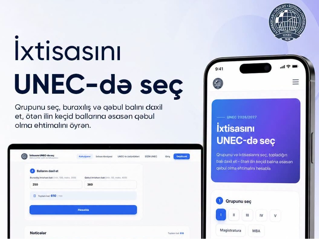 UNEC universitetə qəbul şansını hesablayan kalkulyator istifadəyə verib