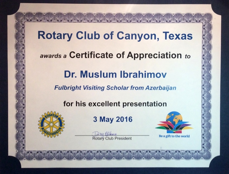 Rotary-certificate Müslüm İbrahimov