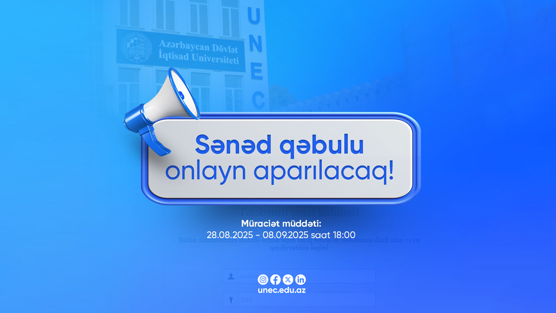 UNEC-də bakalavriat səviyyəsi üzrə sənəd qəbulu onlayn aparılacaq!