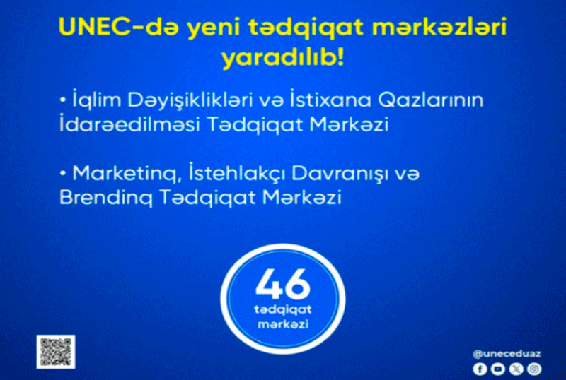 UNEC-də yeni tədqiqat mərkəzləri yaradılıb